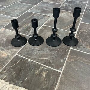 Black Cast Iron Set of 4 Candlestick Holders